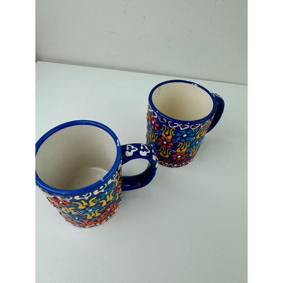 Myth Arts Dark Blue Cup Ceramic Floral Hand Crafted Made in Turkey Coffee Mug - Picture 3 of 10